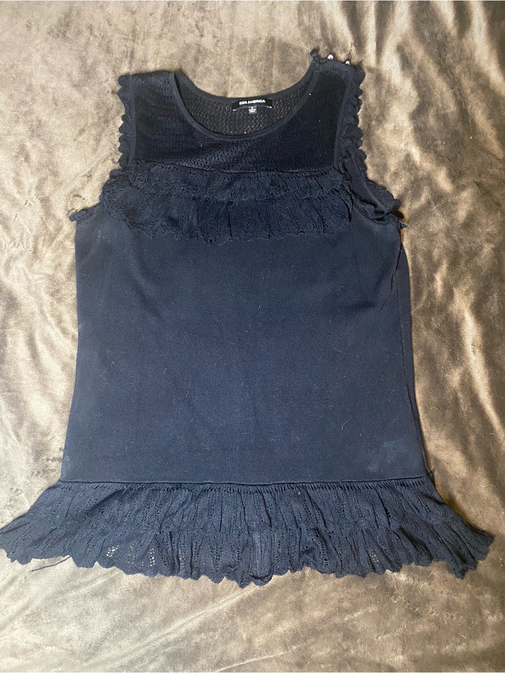 525 America Black Sleeveless Lace-Trim Tank